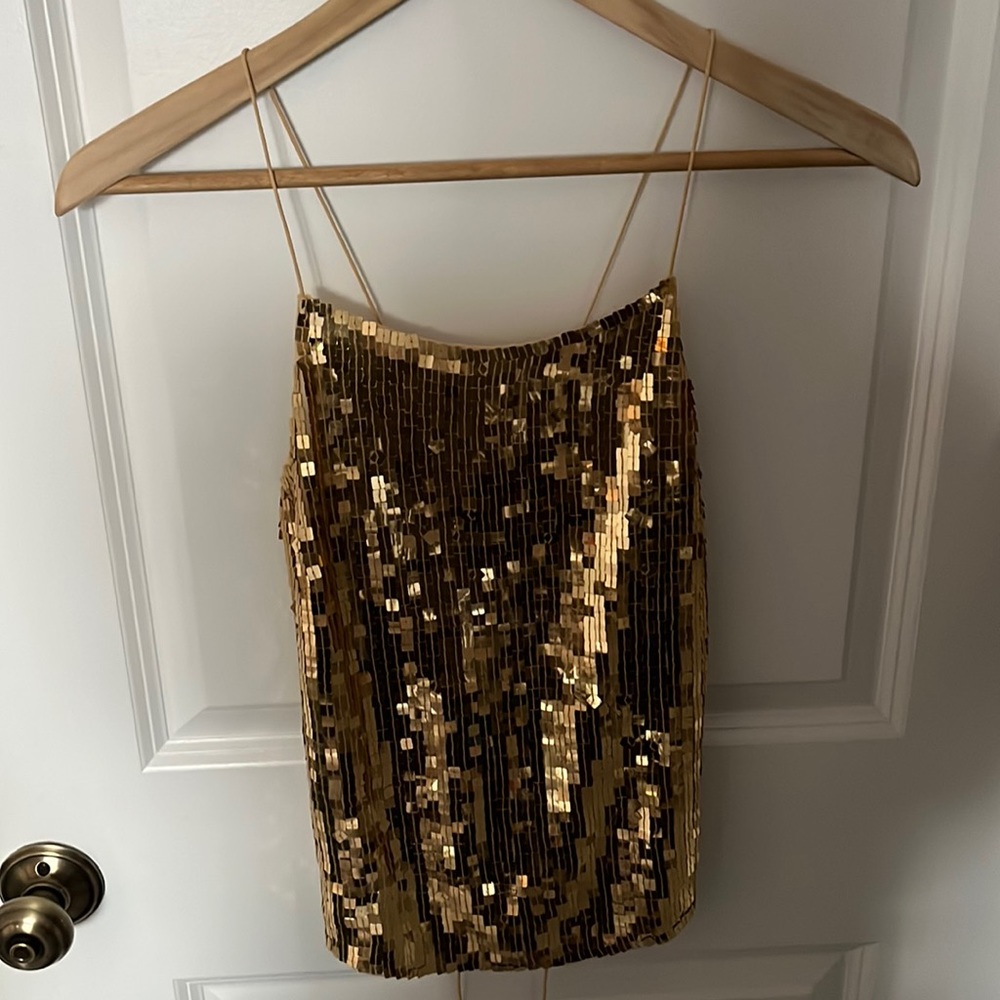 DKNY Silk and Sequins Backless Top